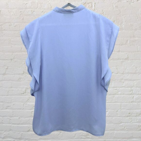 ASOS Baby Blue Ruffle Mock Neck Blouse Size 6 - Picture 3 of 10